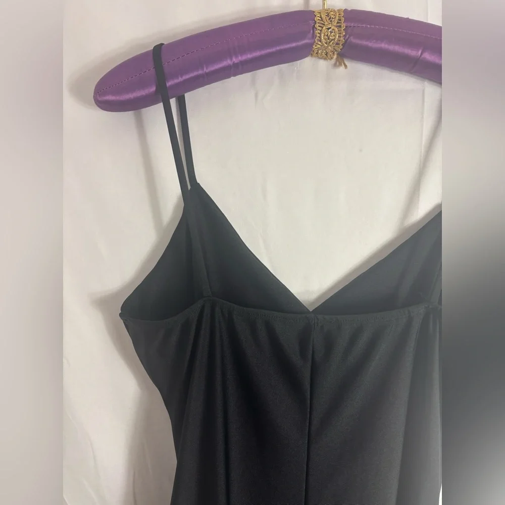 Y2K Little Black Dress Asymmetrical Hem Club Dance Faux Wrap Ruched Size L - Picture 4 of 10